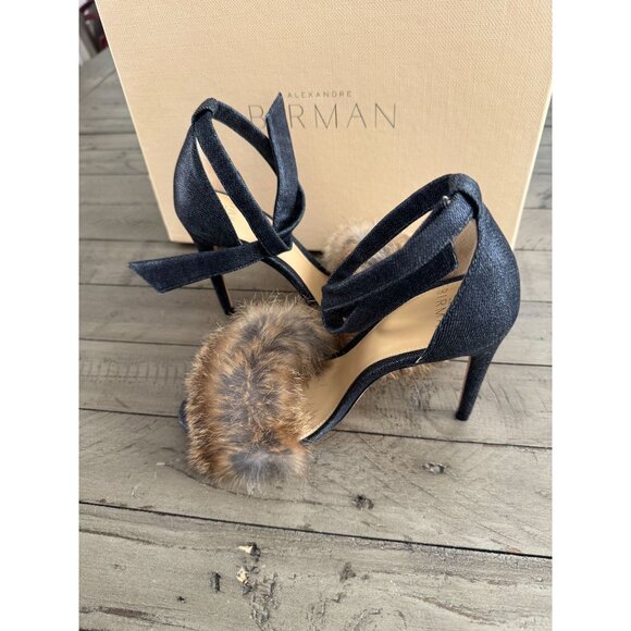 Alexandre Birman Clarita 100 Rabbit Fur Denim Sandals Heels Tie Size 36 6 - Picture 8 of 10
